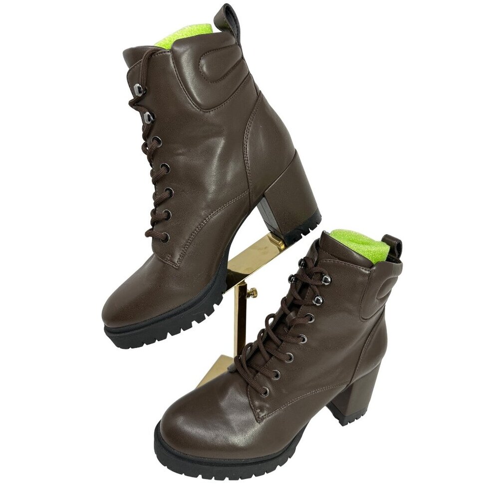 Aerosoles Esen Combat Boots Women’s 9.5 Brown Lace-Up 3” Block Heel New